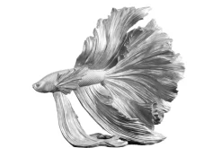 Design Deko Figur Kampffisch CROWNTAIL 35cm silber Betta Fisch Skulptur