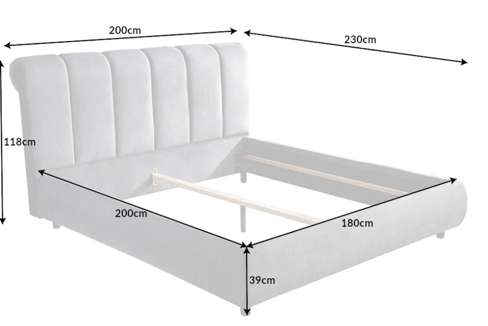 Design Doppelbett MILANO 180x200cm grau Vogue Velours Samt Kingsize Polsterbett