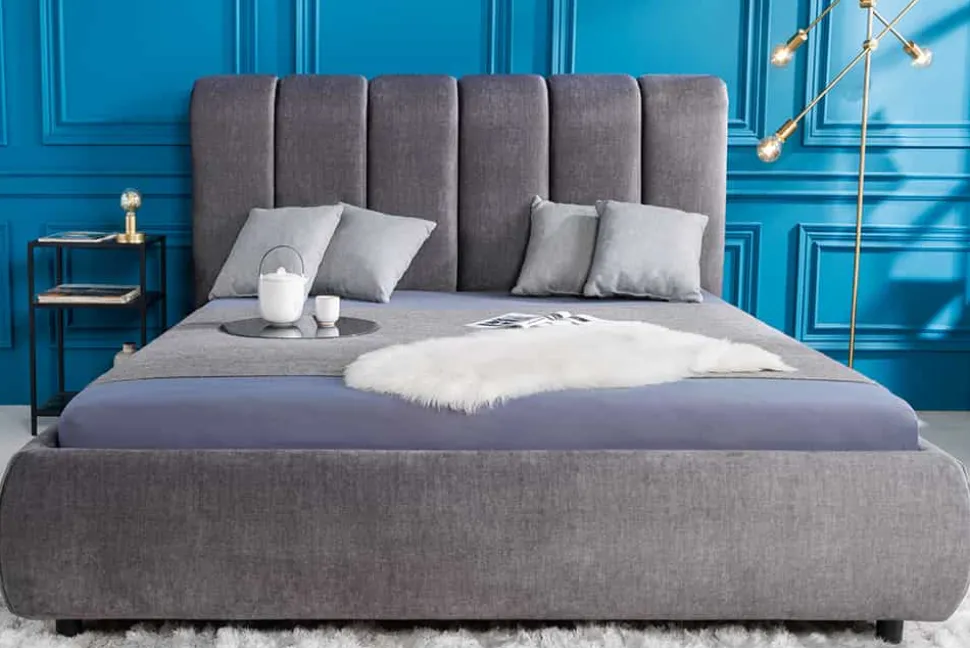 Design Doppelbett MILANO 180x200cm grau Vogue Velours Samt Kingsize Polsterbett