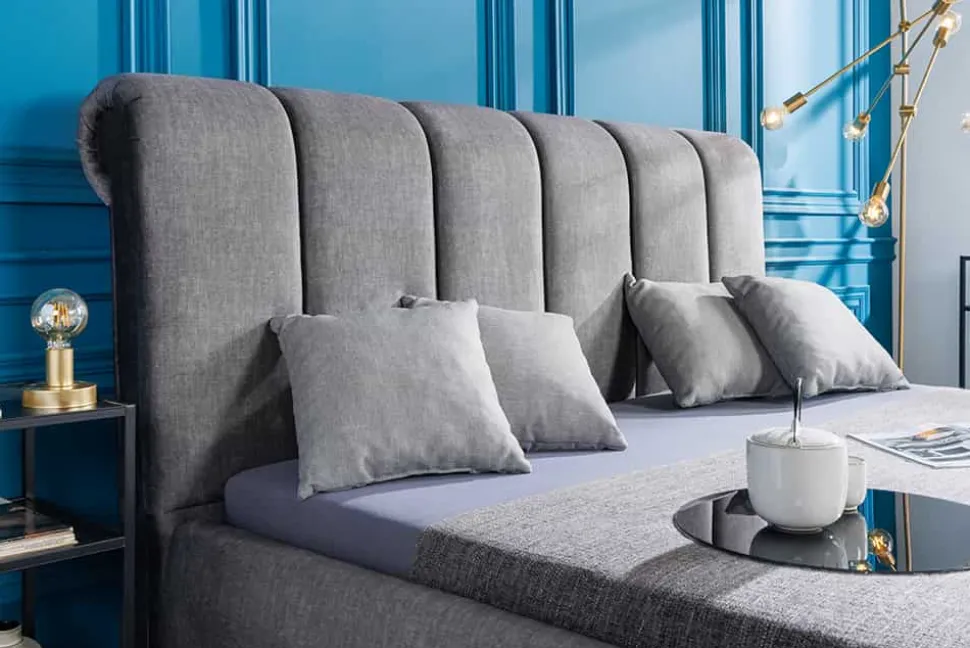 Design Doppelbett MILANO 180x200cm grau Vogue Velours Samt Kingsize Polsterbett
