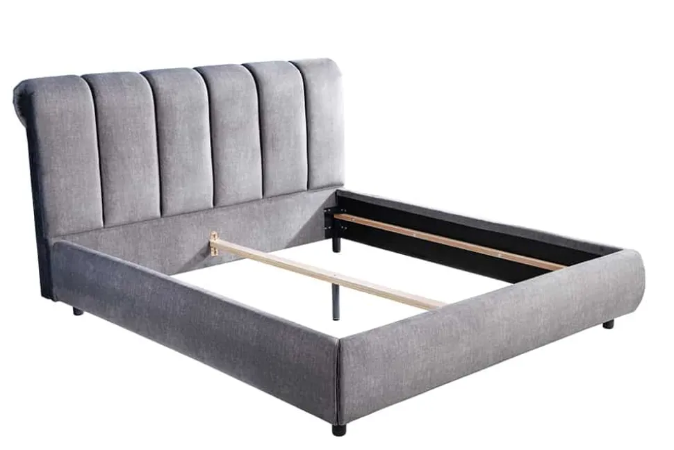 Design Doppelbett MILANO 180x200cm grau Vogue Velours Samt Kingsize Polsterbett