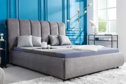 Design Doppelbett MILANO 180x200cm grau Vogue Velours Samt Kingsize Polsterbett