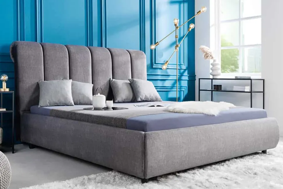 Design Doppelbett MILANO 180x200cm grau Vogue Velours Samt Kingsize Polsterbett