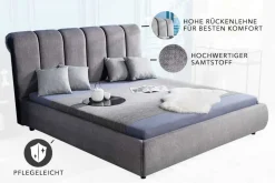 Design Doppelbett MILANO 180x200cm grau Vogue Velours Samt Kingsize Polsterbett