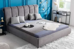 Design Doppelbett MILANO 180x200cm grau Vogue Velours Samt Kingsize Polsterbett