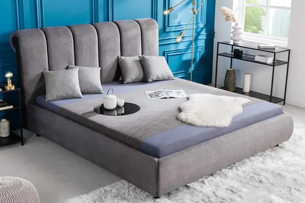 Design Doppelbett MILANO 180x200cm grau Vogue Velours Samt Kingsize Polsterbett