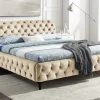 Design Doppelbett MODERN BAROCK 180x200cm champagner strukturierter Samt Chesterfield