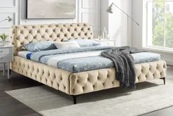 Design Doppelbett MODERN BAROCK 180x200cm champagner strukturierter Samt Chesterfield