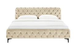 Design Doppelbett MODERN BAROCK 180x200cm champagner strukturierter Samt Chesterfield