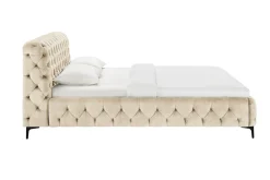 Design Doppelbett MODERN BAROCK 180x200cm champagner strukturierter Samt Chesterfield