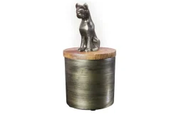 Design Dose PANTHER 20cm gold natur Mangoholz Panther-Figur Metall Dekoration