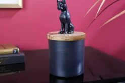 Design Dose PANTHER 20cm schwarz natur Mangoholz Panther-Figur Metall Dekoration