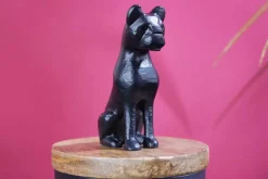 Design Dose PANTHER 20cm schwarz natur Mangoholz Panther-Figur Metall Dekoration