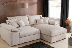 Design Ecksofa ATMOSPHERE XL 245cm champagner beige Cord Federkern inkl. Kissen