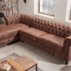 Design Ecksofa CHESTERFIELD 270cm antik braun Microfaser Federkern Ottomane links Vintage