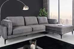 Design Ecksofa MANHATTAN 295cm dunkelgrau Samt Federkern 3-Sitzer Metallfüße