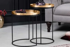 Design 2er Set Beistelltisch ELEMENTS 55cm gold handmade rund