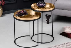 Design 2er Set Beistelltisch ELEMENTS 55cm gold handmade rund