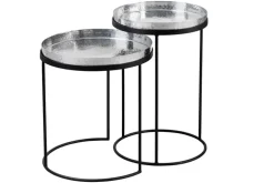 Design 2er Set Beistelltisch ELEMENTS 55cm silber Hammerschlag handmade rund