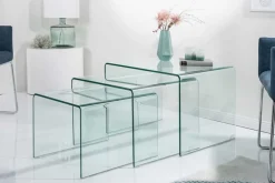 Design 3er Set Glas Couchtisch FANTOME 60cm Beistelltische transparent