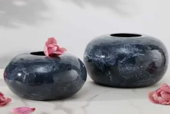 Design 2er Set Vase STONE 25cm schwarz marmoriert Handarbeit