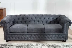 Design 3er Sofa CHESTERFIELD 200cm antik grau Federkern 3-Sitzer Loungesofa