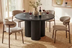 Design Esstisch BABYLON 120cm schwarz Fischgrät Eiche rund mit drei Säulenfüßen