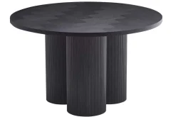 Design Esstisch BABYLON 120cm schwarz Fischgrät Eiche rund mit drei Säulenfüßen