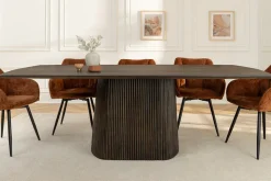 Design Esstisch GRAND 200cm dunkelbraun Mangoholz Bootsform mit Sockel