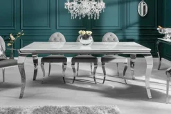 Design Esstisch MODERN BAROCK 180cm weiß chrom Glasplatte Marmor Edelstahlbeine
