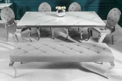 Design Esstisch MODERN BAROCK 180cm weiß chrom Glasplatte Marmor Edelstahlbeine