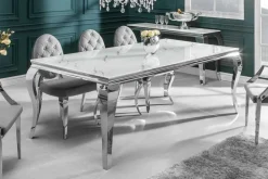 Design Esstisch MODERN BAROCK 200cm weiß chrom Glasplatte Marmor Edelstahlbeine