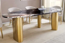 Design Esstisch ORGANIC 200cm grau weiß braun Naturstein Marmor Metall brushed gold