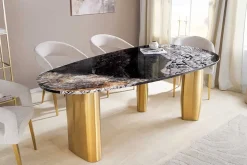 Design Esstisch ORGANIC 200cm grau weiß braun Naturstein Marmor Metall brushed gold