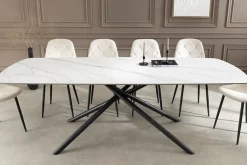 Design Esstisch OSAKA 160cm weiß Keramik schwarz Sterngestell Metall
