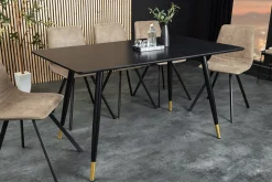 Design Esstisch PARIS 120cm schwarz Eichenholz mit goldenen Fußkappen