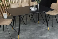 Design Esstisch PARIS 120cm schwarz Eichenholz mit goldenen Fußkappen