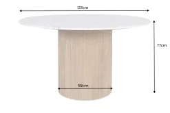 Design Esstisch TRES CHIC 140cm weiß Marmorplatte rund braun Mangoholz