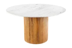 Design Esstisch TRES CHIC 140cm weiß Marmorplatte rund braun Mangoholz