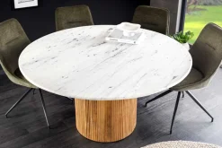 Design Esstisch TRES CHIC 140cm weiß Marmorplatte rund braun Mangoholz