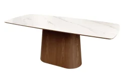 Design Esstisch UNIQUE 200cm weiß Walnuss Keramik Marmor Säulenfuß