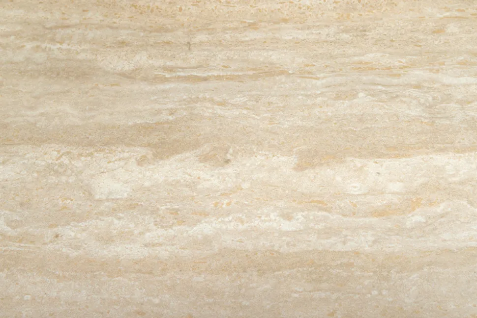 Design Esstisch UNIQUE 200cm natur braun Travertin Keramik Eichenholz Säulenfuß