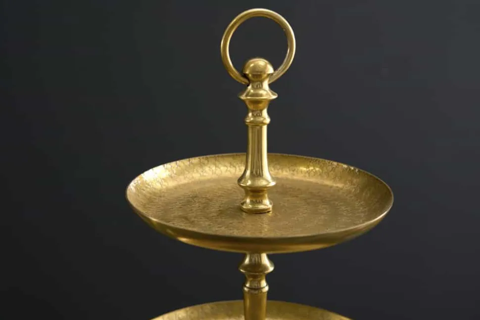Design Etagere ORIENT 50cm gold im Wild Hammerschlag mit drei Etagen