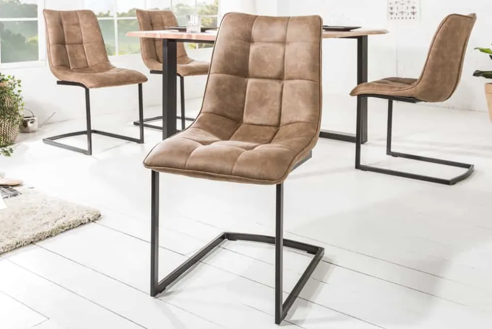 Design Freischwinger Stuhl MIAMI taupe antik Microfaser Metallgestell matt schwarz