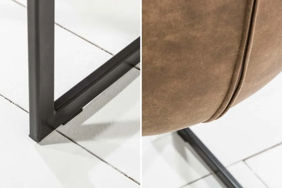 Design Freischwinger Stuhl MIAMI taupe antik Microfaser Metallgestell matt schwarz