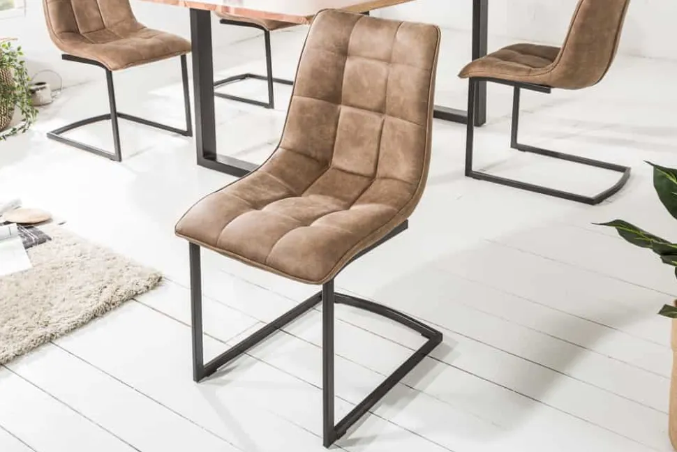 Design Freischwinger Stuhl MIAMI taupe antik Microfaser Metallgestell matt schwarz