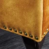 Design Fußhocker CHESTERFIELD 80cm senfgelb Samt Knopfheftung Nietenbesatz