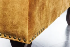 Design Fußhocker CHESTERFIELD 80cm senfgelb Samt Knopfheftung Nietenbesatz