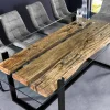 Design Glas Esstisch BARRACUDA 220cm natur Teak Massivholz schwarz Kufengestell
