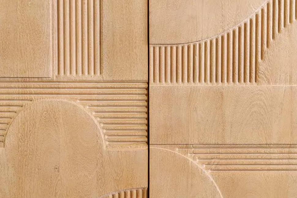 Design Highboard ART DECO 120cm weiß gekälkt Mangoholz massiv 3D Front